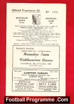 Hounslow Town v Walthamstow Avenue 1955 - football programme