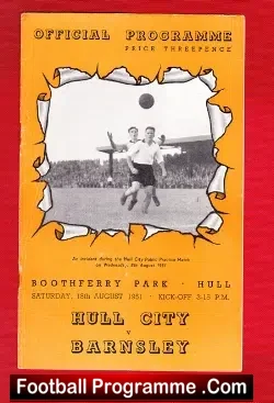 Hull City v Barnsley 1951 - Jimmy Baxter Autograph - football programme
