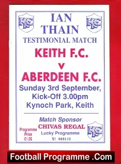 Ian Thain Testimonial Benefit Match Keith FC 1995 - football programme