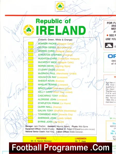 Ireland v Hungary 1989 – Multi Autographed – Signed