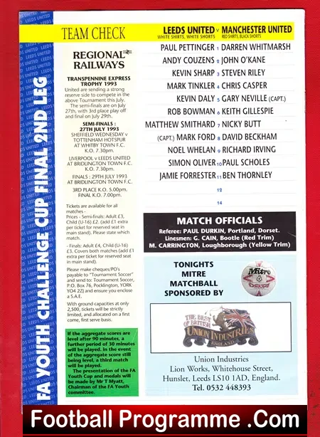 Leeds United v Manchester United 1993 – 93 Youth Cup Final