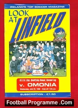 Linfield v Omonia 1998 - UEFA Cup Cyprus Team - football programme