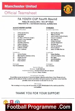 Manchester United v Chelsea 2016 - FA Youth Cup - football programme