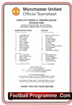 Manchester United v Fulham 2015 - Under 21 Match - football programme
