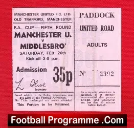 Manchester United v Middlesbrough 1972 – Football Ticket