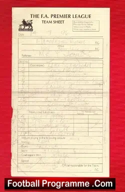 Manchester United v Nottingham Forest 1996 – Referee Team Sheet