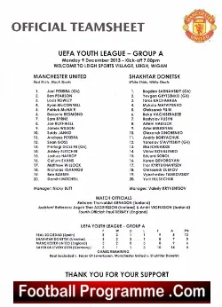 Manchester United v Shakhtar Donetsk 2013 - UEFA Youth Ukraine - football programme