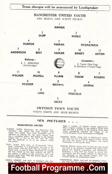 Manchester United v Swindon Town 1964 – George Best Youth Final