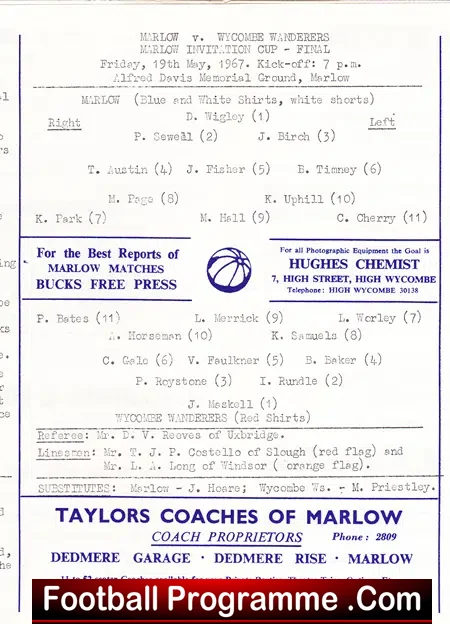 Marlow v Wycombe Wanderers 1967 – Invitation Cup Fin