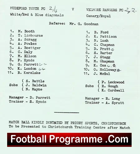 Mudeford Youth v Velmore Rangers 1975 - Boys Charity Match