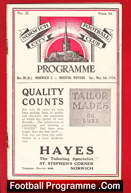 Norwich City v Bristol Rovers 1934 – Pre War 1930’s 1933/34
