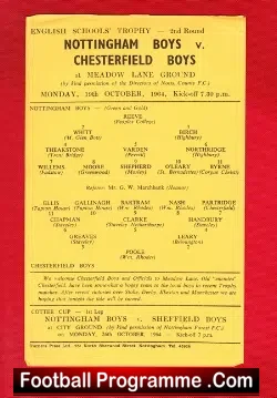 Nottingham Boys v Chesterfield Boys 1964 – Single Sheet