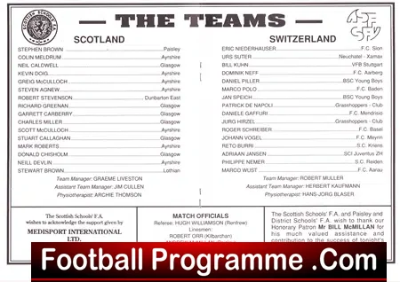Scotland v Switzerland 1991 – Schools International at St Mirren
