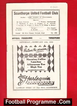 Scunthorpe United v Liverpool 1958 - football programme