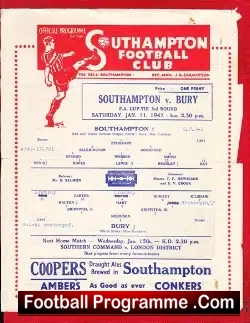 Southampton v Bury 1947 – Single Sheet