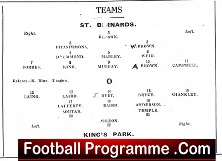 St Bernards v Kings Park 1933 – Scotland – Reprint