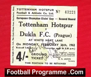 Tottenham Hotspur v Dukla 1962 Ticket – Autograph Cliff Jones