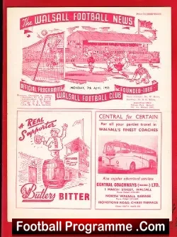 Walsall v Reading 1958 - football programme