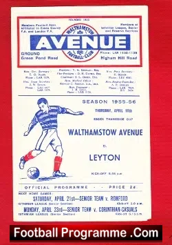 Walthamstow Avenue v Leyton 1956 - football programme