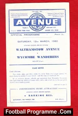 Walthamstow Avenue v Wycombe Wanderers 1960 - Senior Section - football programme
