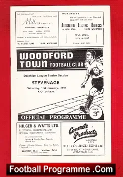 Woodford Town v Stevenage 1959 - football programme