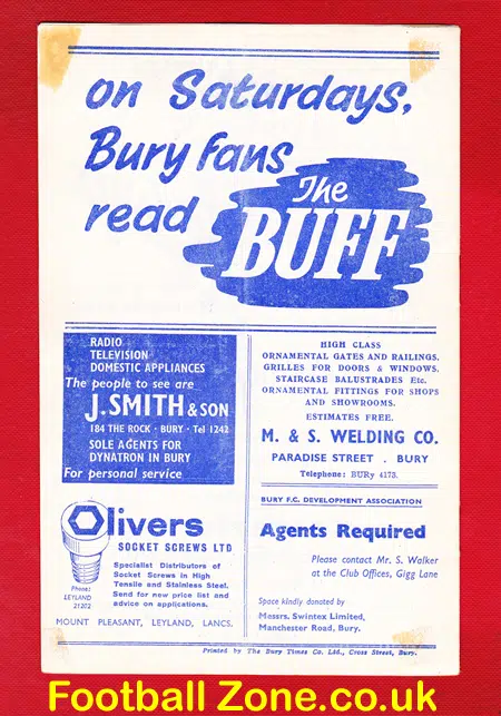 Bury v Sunderland 1962 - to clear
