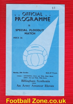 Billingham Synthonia v Army Amateur X1 1954 – Special Floodlight