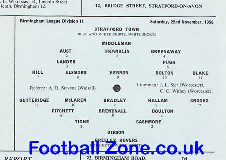 Stratford Town v Gresley Rovers 1958 – Birmingham League
