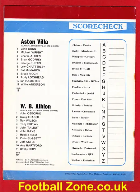 Aston Villa v WBA 1970 – Friendly Match