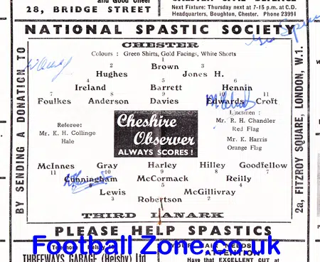 Chester v Third Lanark 1961 - Multi Autographed Signed