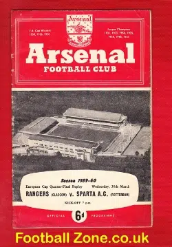 Sparta AC v Glasgow Rangers 1960 - EC Replay Arsenal - Signed
