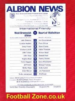 West Bromwich Albion v Heart of Midlothian Hearts 1970 Friendly