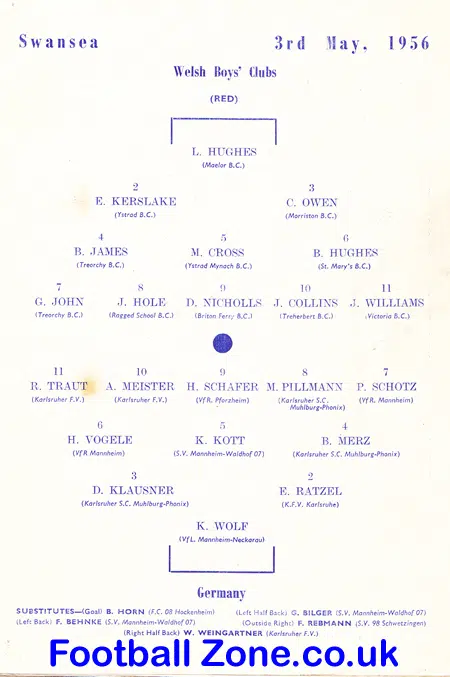 England v Germany 1956 - Youth Game at Swansea - Villa + Reading