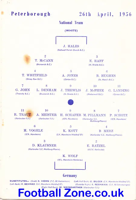 England v Germany 1956 - Youth Game at Swansea - Villa + Reading
