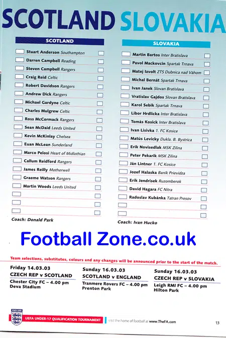 England v Czechoslovakia 2003 - Scotland Slovakia U17 Under 17's