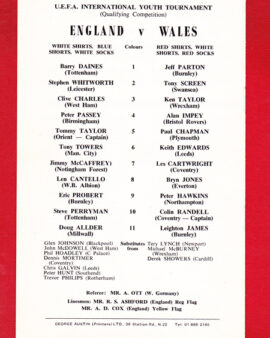 England v Wales 1970 – Youths Match at Orient