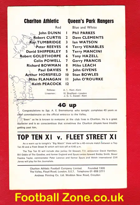 Charlie Hall Testimonial Benefit Match Charlton Athletic SIGNED