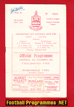 Chelmsford City v Worcester City 1954 – Signed – Southern League