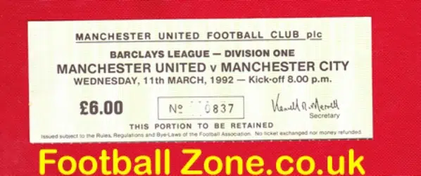 Manchester United v Manchester City 1992 - Man Utd Tickets