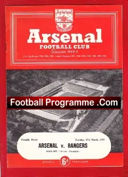 Arsenal v Glasgow Rangers 1955 - Friendly Game 1950s - football programme