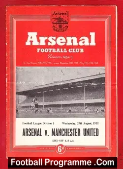 Arsenal v Manchester United 1952 - football programme