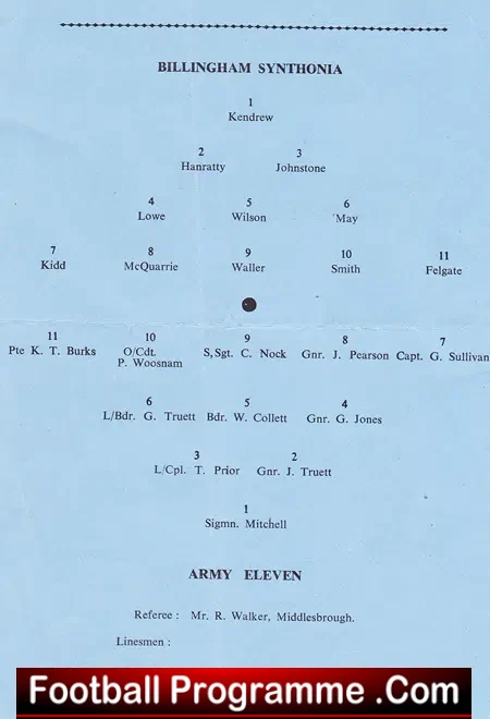 Billingham Synthonia v Army Amateur XI 1954 – Special Floodlight