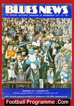 Birmingham City v Manchester United 1977 - football programme