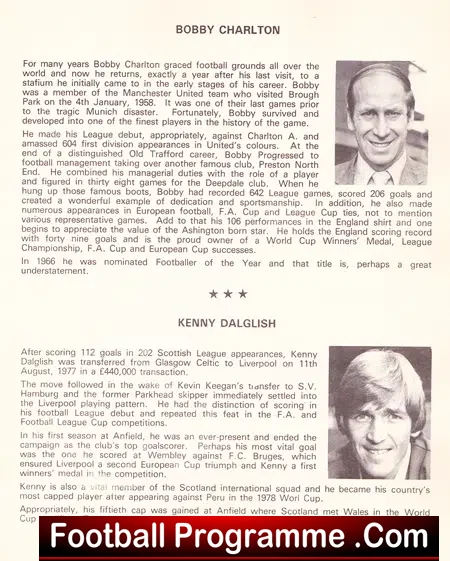 Bobby Charlton Hall Park Rangers v Kenny Dalglish XI 1979