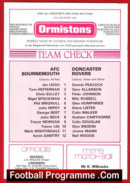 Bournemouth v Doncaster Rovers 1983 - George Best