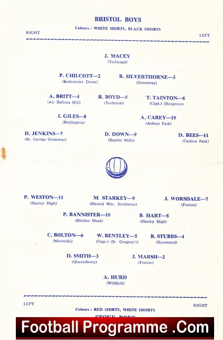 Bristol Boys v Stoke Boys 1963 – Schoolboys Trophy