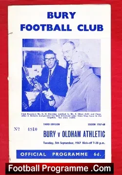Bury v Oldham Athletic 1967 - football programme
