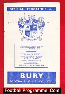 Bury v Sunderland 1962 - to clear - football programme