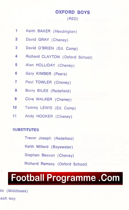 Chelmsford Boys v Oxford Boys 1972 – Schoolboys Cup Final