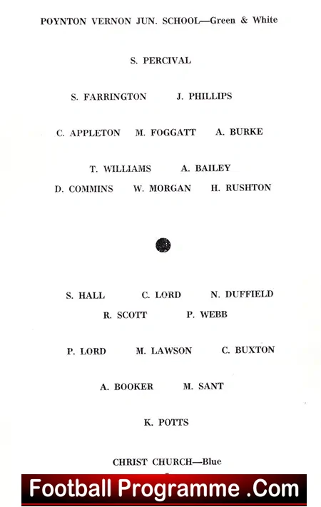 Christchurch v Poynton Vernon Junior 1968 – Macclesfield